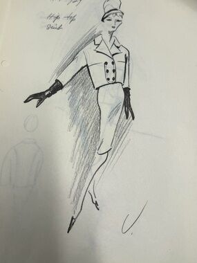 Vintage Original Fashion Illustration Signed Couture Atelier Drawing